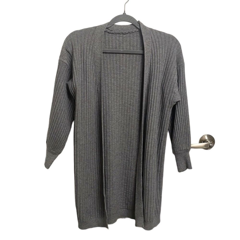 Women Drop Shoulder Grey Open Front Cardigan